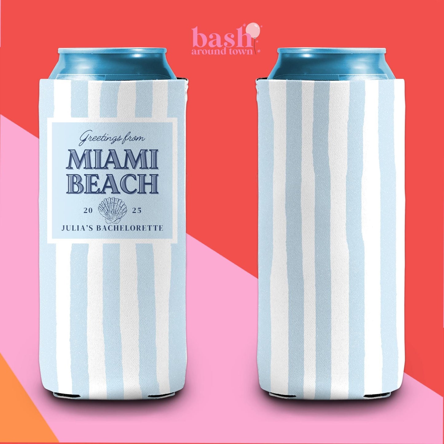Personalized Coastal Stripes Bachelorette Can Cooler