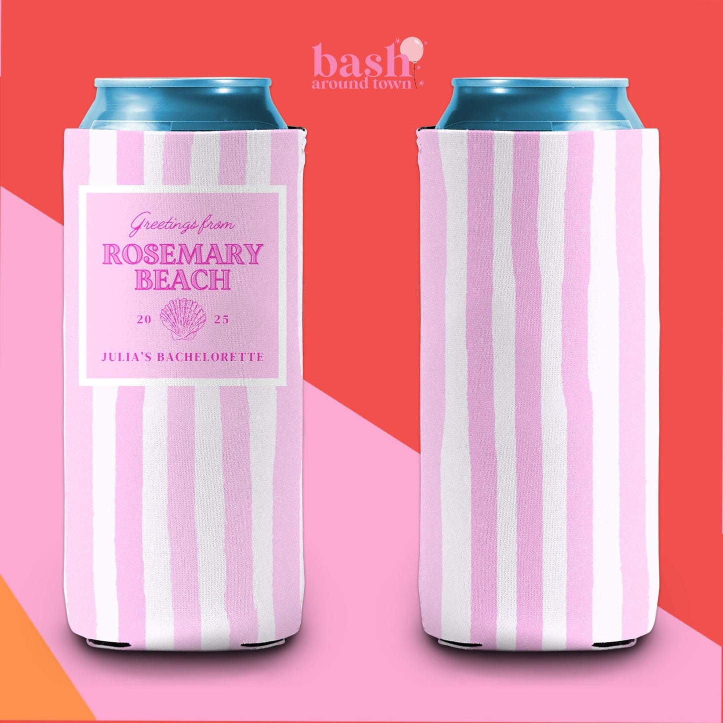 Personalized Coastal Stripes Bachelorette Can Cooler