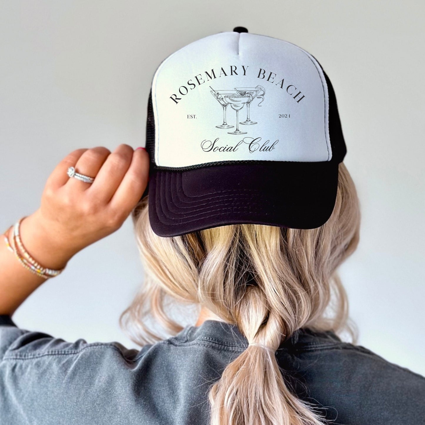 Custom Coastal Cocktail Bachelorette Hats | Custom Beach Bachelorette Trucker Hat | Social Club | Luxury Bachelorette Merch | Rosemary
