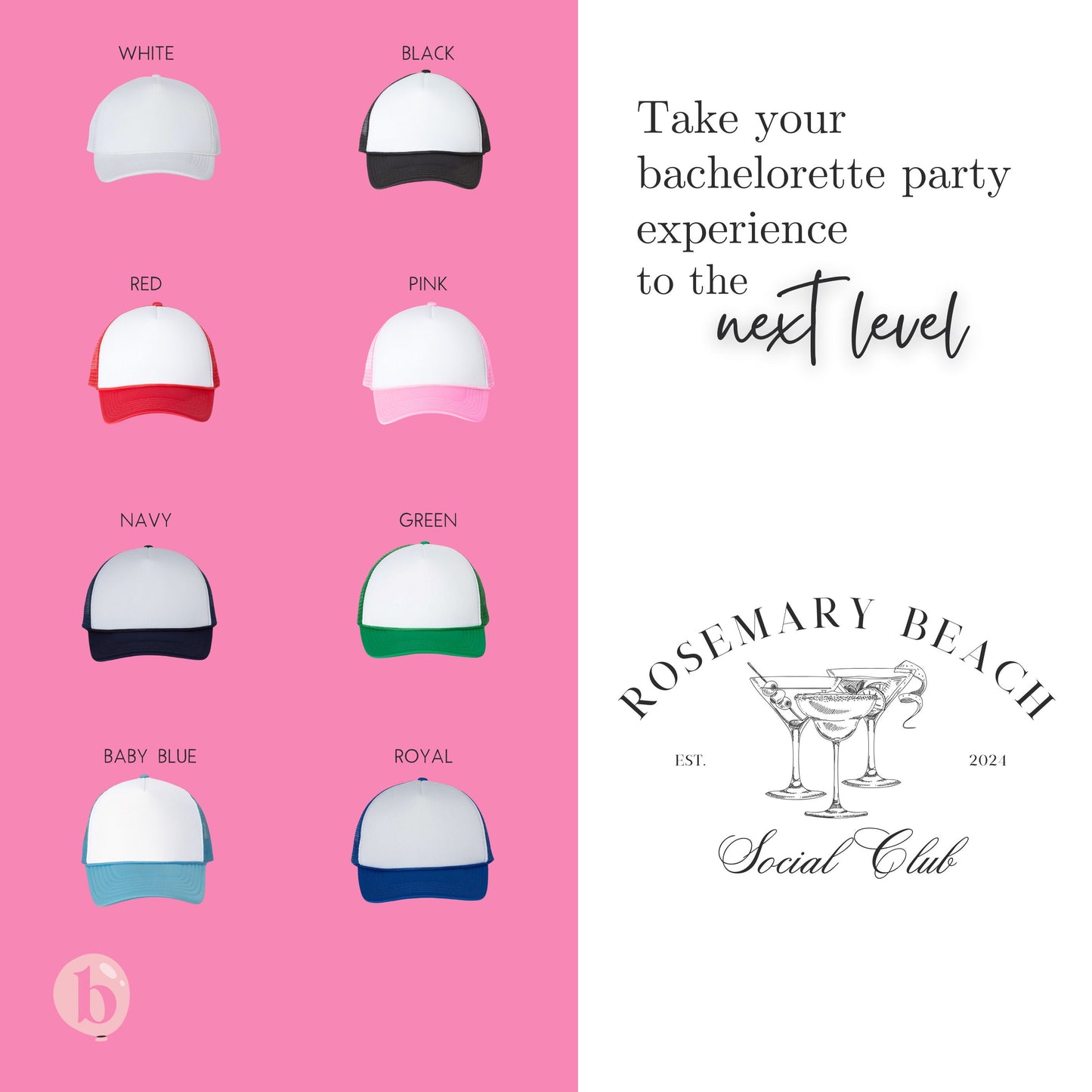 Custom Coastal Cocktail Bachelorette Hats | Custom Beach Bachelorette Trucker Hat | Last Toast | Luxury Bachelorette Merch | Rosemary