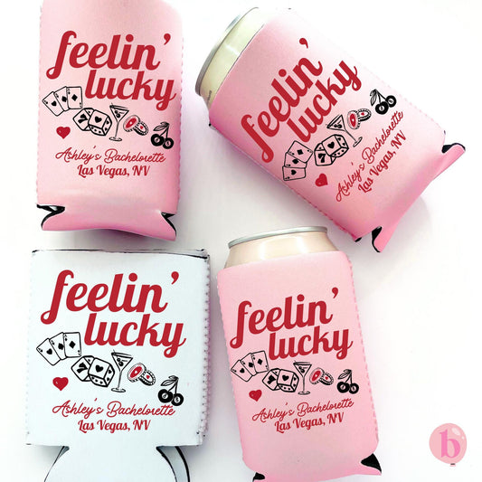 Vegas Bachelorette Can Coolers | Feeling Lucky Bachelorette Favors | Atlantic City Bachelorette Party | Retro Can Coolers | Coastal