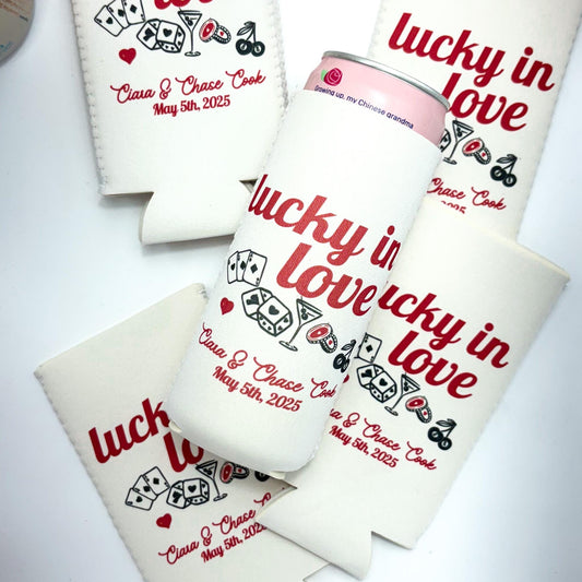 Vegas Bachelorette Can Coolers | Lucky in Love Bachelorette Favors | Atlantic City Bachelorette Party | Retro Can Coolers | Coastal
