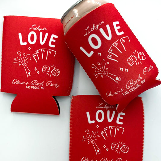 Vegas Bachelorette Can Coolers | Lucky in Love Bachelorette Favors | Atlantic City Bachelorette Party | Retro Can Coolers | Coastal
