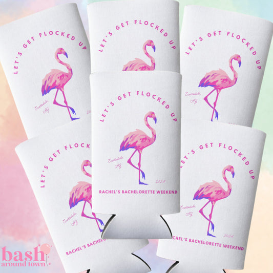 Personalized Let's Get Flocked Up Bachelorette Can Cooler | Custom Coastal Can Cooler | Beach Bachelorette Party | Lake | Party Favors