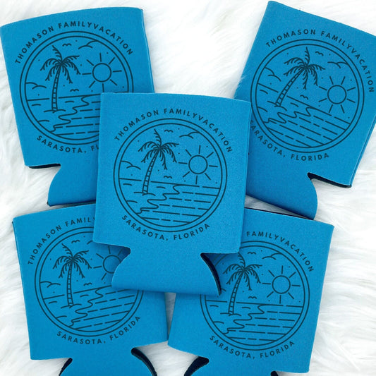 Personalized Family Trip Coastal Can Cooler | Custom Can Cooler | Beach Family Reunion | Lake Life | Florida Vacation | Custom Party Favors