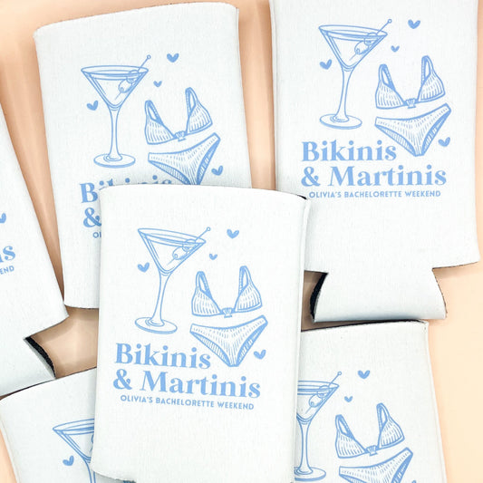 Bikinis and Martinis Beach Bachelorette | Beach Bachelorette Can Cooler | Last Splash | Last Toast | Custom Party Favors