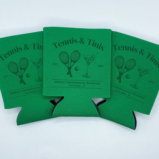 Tennis and Tinis Bachelorette Can Coolers | Bridesmaid Gift | Custom Bachelorette Merch | Social Athletic Club | Can Cooler Party Favors