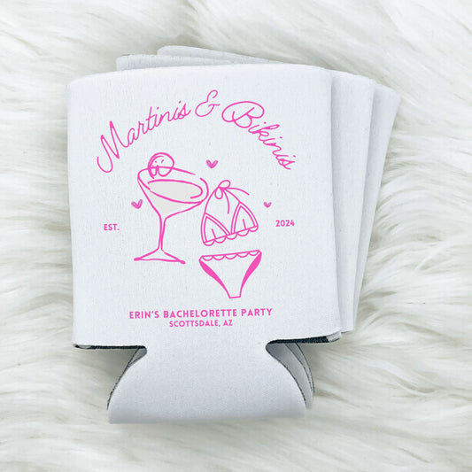 Martinis and Bikinis Beach Bachelorette | Beach Bachelorette Can Cooler | Last Toast on the Coast | Last Splash | Custom Party Favors
