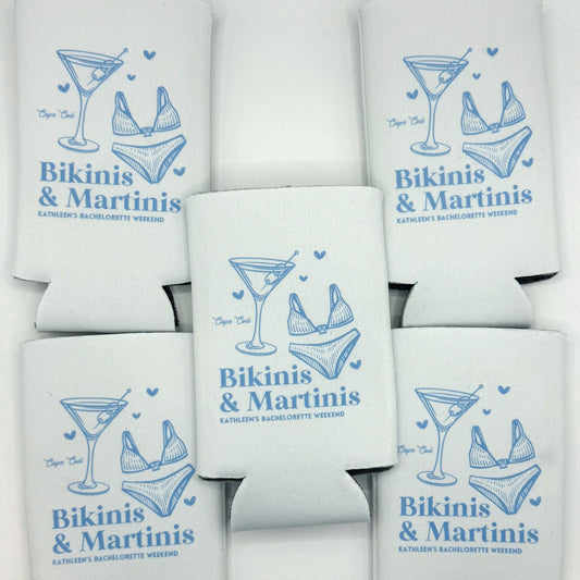 Bikinis and Martinis Beach Bachelorette | Beach Bachelorette Can Cooler | Last Splash | Last Toast | Custom Party Favors