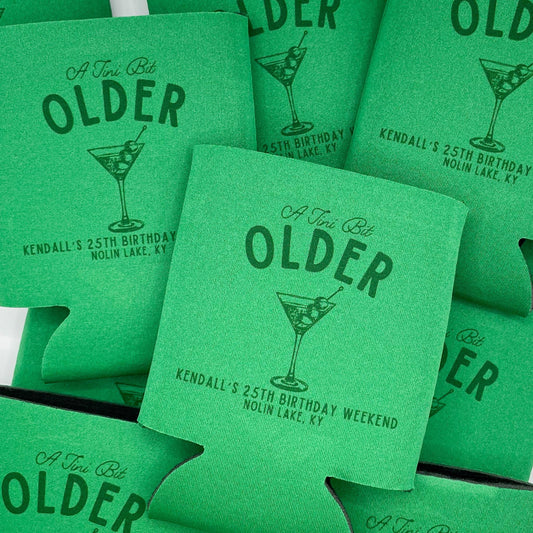A Tini Bit Older Birthday Can Cooler | Martini Birthday Beach Bachelorette | Last Splash | Last Toast | Scottsdale | Custom Party Favors