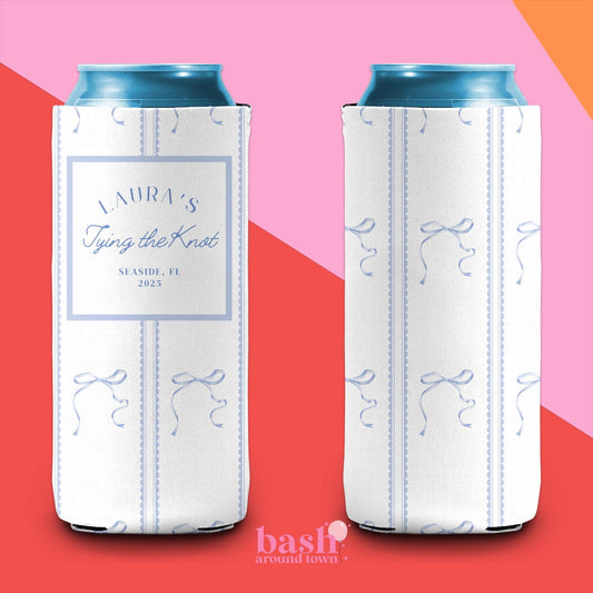 Personalized Coastal Bachelorette Can Cooler | Custom Tying the Knot | Last Toast | Beach Bows | Coastal Grandmother Preppy Party Favors