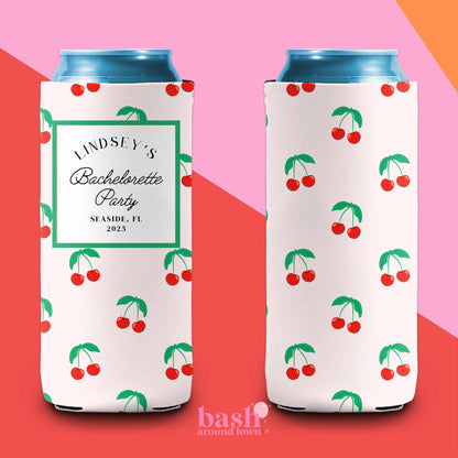 Personalized Cherry Bachelorette Can Cooler | Beach Bachelorette Party | Custom Nantucket Coastal Grandmother Preppy Last Toast Party Favor
