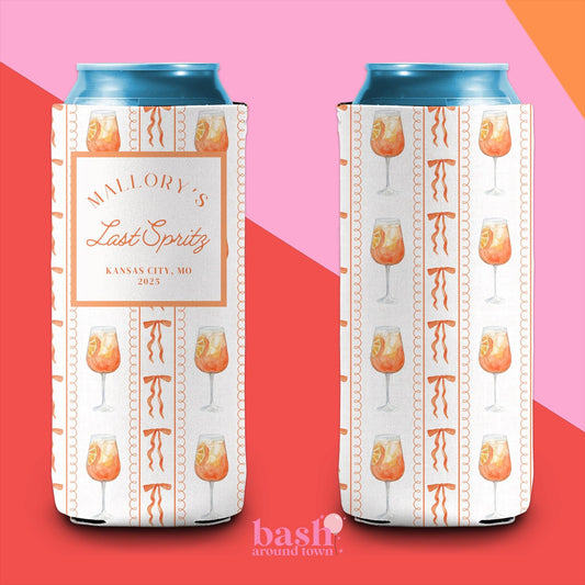 Personalized Last Spritz Bachelorette Can Coolers | Cocktail Bridal Favors | Bachelorette Party | Beach Can Coolers | Orange Bachelorette
