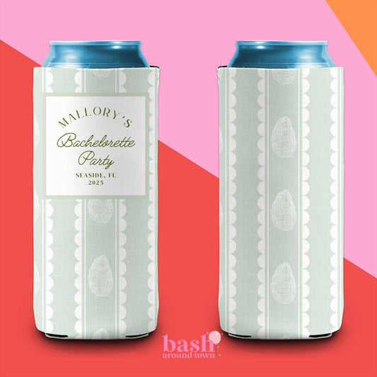 Personalized Coastal Bachelorette Can Cooler | Beach Bachelorette Party | Custom Nantucket Coastal Grandmother Preppy Last Toast Party Favor