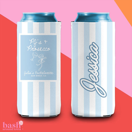 PJ's & Prosecco Bachelorette Party Can Cooler | Coastal Cocktail Bachelorette | Bachelorette Party | Beach Vacation Birthday Party