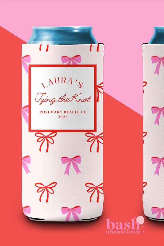 Personalized Tying the Knot Bachelorette Can Cooler | Coastal Bach | Last Toast | Beach Bows | Coastal Grandmother Preppy Party Favors