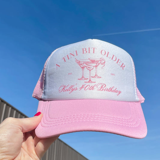 A Tini Bit Older Martini Birthday Hats | Custom Beach Birthday Trucker Hat | Social Club | Luxury Birthday Party Favors Merch