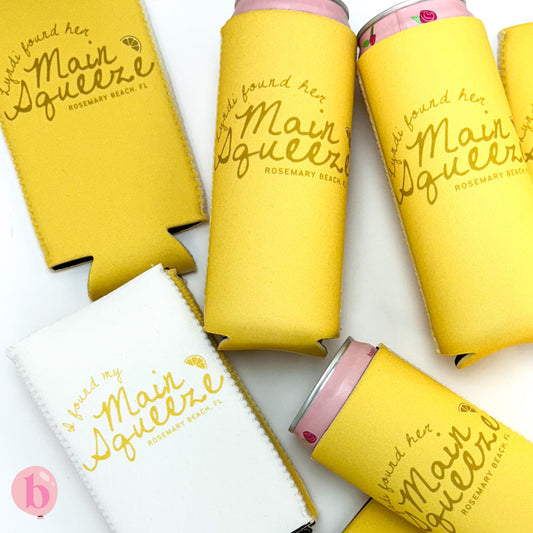 Personalized Main Squeeze Bachelorette Can Coolers | Lemon Bridal Favors | Bachelorette Party | Citrus Can Coolers | Lemon Bachelorette