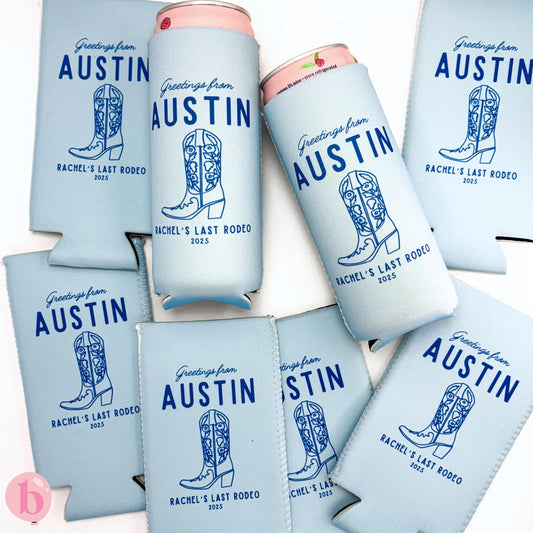 Personalized Austin Last Rodeo Bachelorette Can Coolers | Country Bachelorette Favors | Bachelorette Party | Cowgirl Cowboy, Texas Nashville
