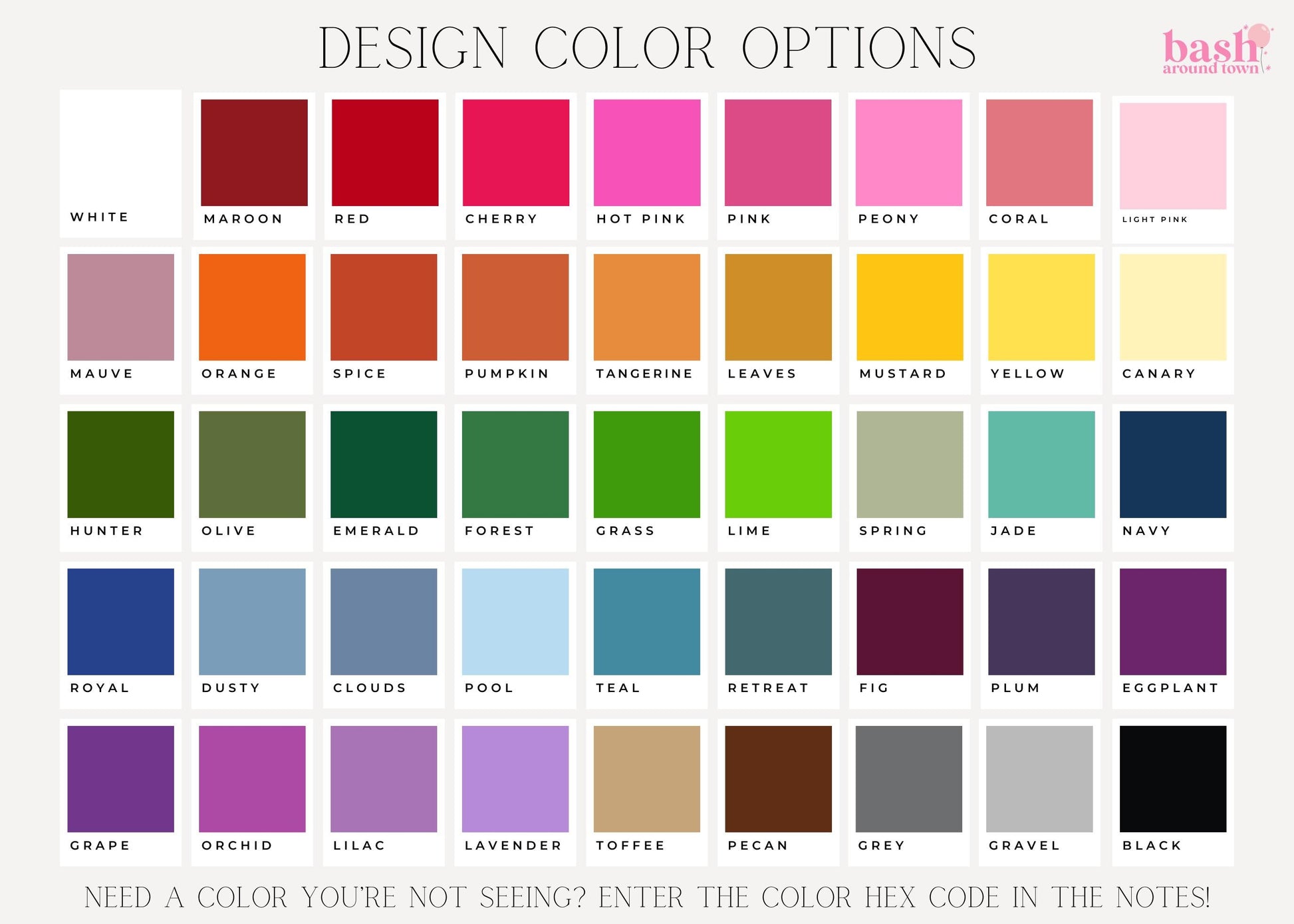 a color chart with the names of different colors