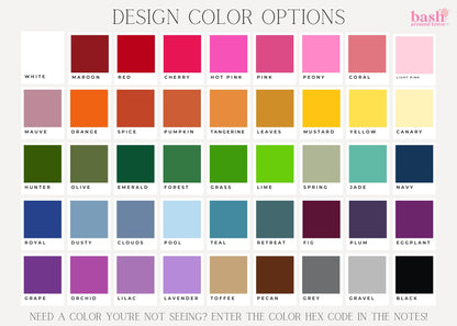 a color chart with the names of different colors