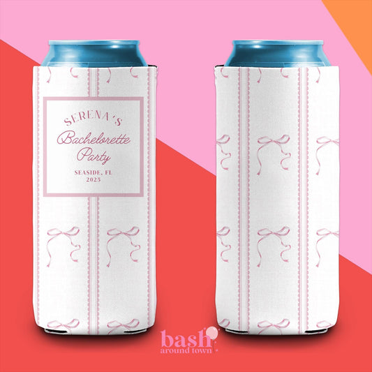 Tying the Knot Coastal Bachelorette Can Cooler | Custom Personalized Last Toast | Beach Bows | Coastal Grandmother Preppy Party Favors