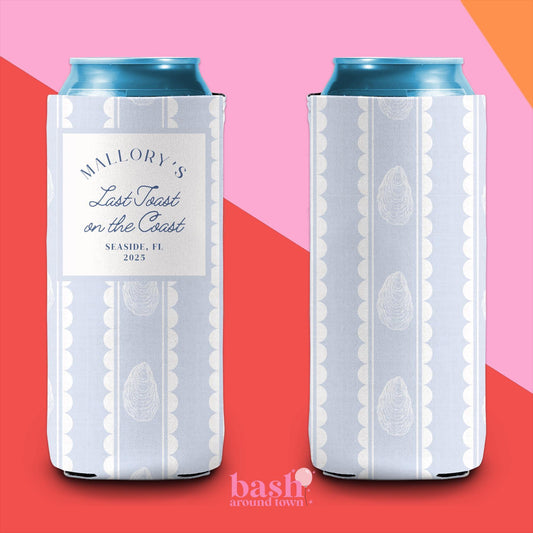Personalized Coastal Bachelorette Can Cooler | Beach Bachelorette Party | Custom Nantucket Coastal Grandmother Preppy Oysters Party Favor