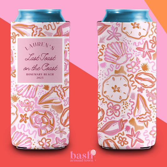 Personalized Coastal Bachelorette Can Cooler | Custom Can Cooler | Beach Bachelorette Party | Coastal Grandmother Preppy Custom Party Favors