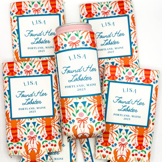 Personalized Lobster Bachelorette Can Cooler | Custom Coastal Beach | Found Her Lobster | Coastal New England | Portland Maine Party Favors