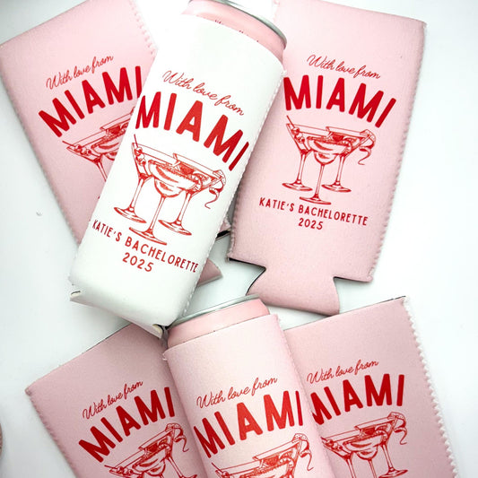 Bachelorette Party Can Cooler | Custom Location Bachelorette Favors | Miami Bachelorette | Personalized Party Favors | Beach Bachelorette