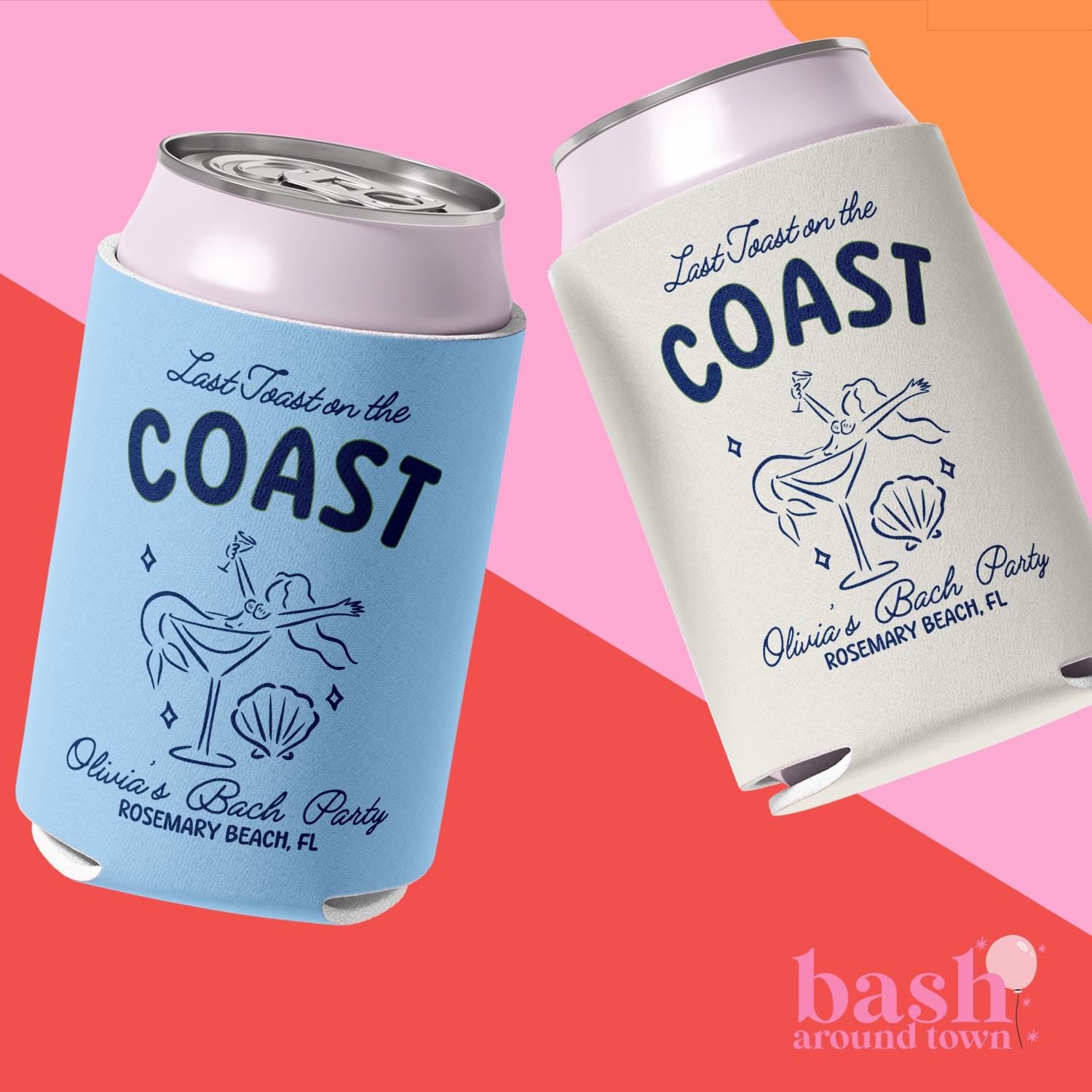 Last Toast on the Coast Bachelorette Can Coolers, Personalized Can Sleeves, Custom Beach Coastal Bachelorette Party Favors