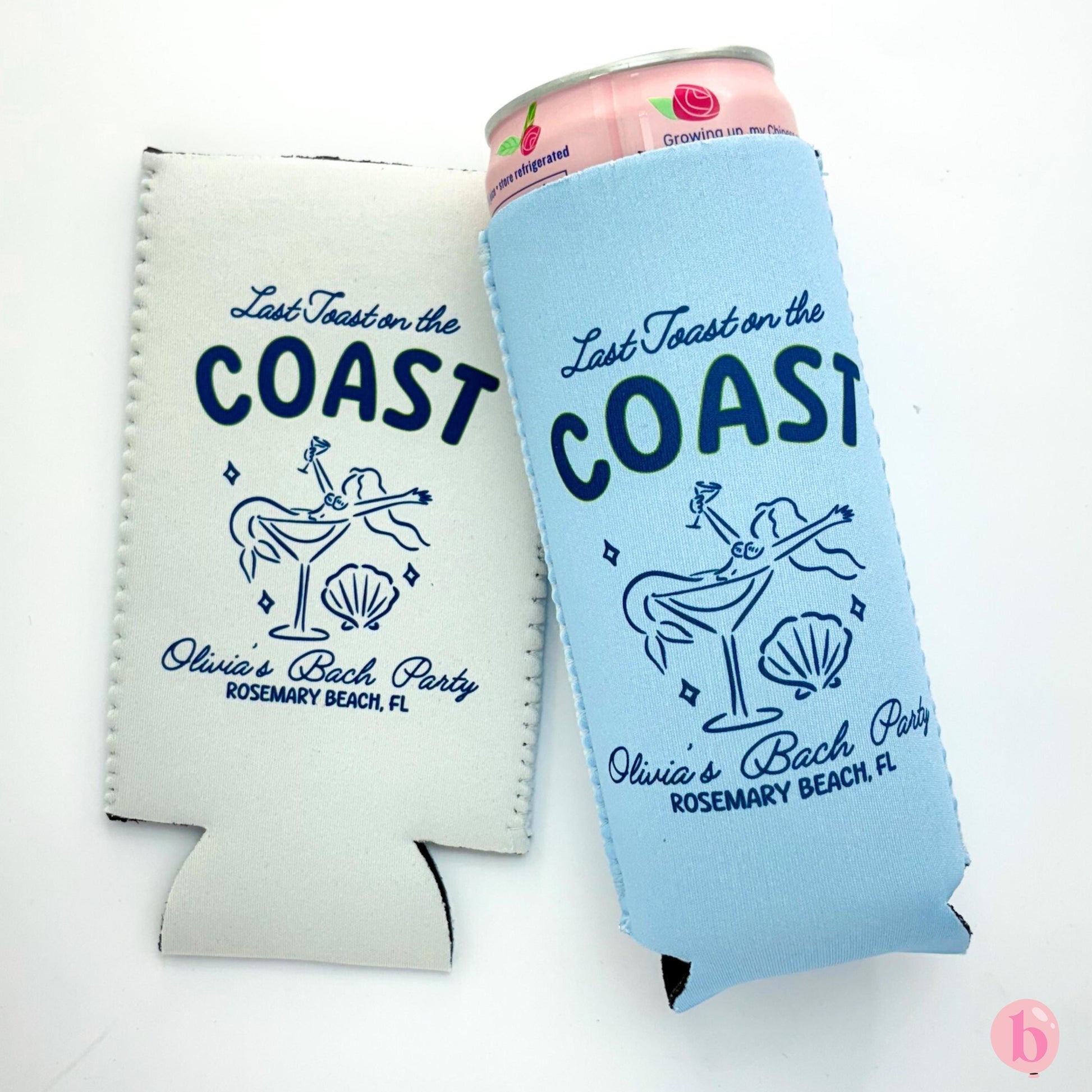 Last Toast on the Coast Bachelorette Can Coolers, Personalized Can Sleeves, Custom Beach Coastal Bachelorette Party Favors