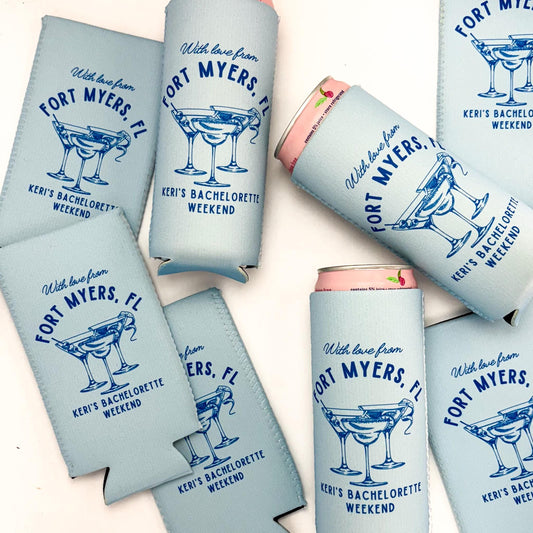 Personalized Coastal Martini Bachelorette Can Cooler | Custom Can Cooler Beach Bachelorette Party | Florida Scottsdale Custom Party Favors