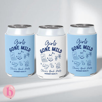 Girls Gone Mild Bachelorette Can Coolers, Spa Personalized Can Sleeves, Custom Bachelorette Party Favors, Girls Night In Can Holder