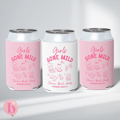 Girls Gone Mild Bachelorette Can Coolers, Spa Personalized Can Sleeves, Custom Bachelorette Party Favors, Girls Night In Can Holder
