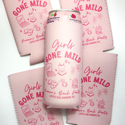 Girls Gone Mild Bachelorette Can Coolers, Spa Personalized Can Sleeves, Custom Bachelorette Party Favors, Girls Night In Can Holder