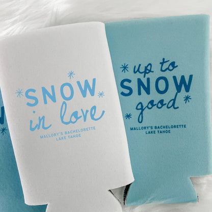 Personalized Winter Snow Bachelorette Can Coolers | Ski Bachelorette Merch | Bachelorette Party Favors | Snow in Love | Apres Ski | Aspen