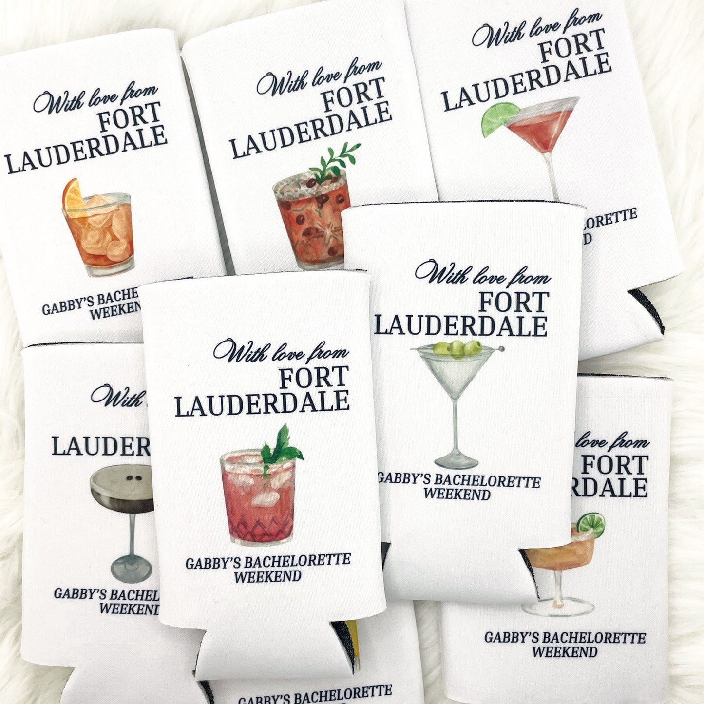Personalized Coastal Cocktail Bachelorette Can Cooler | Custom Can Cooler | Beach Bachelorette Party | Fort Lauderdale | Custom Party Favors