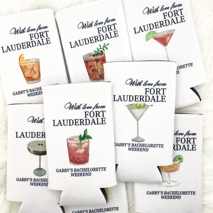 Personalized Coastal Cocktail Bachelorette Can Cooler | Custom Can Cooler | Beach Bachelorette Party | Fort Lauderdale | Custom Party Favors